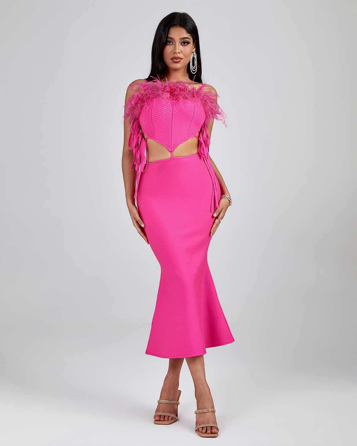 Ocstrade Factory Banquet Ladies Pink Strappy Sexy Cut Out Roupa Classy Dresses Vestido Midi Women Roupa Femenina Cocktail Dress