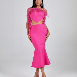 Ocstrade Factory Banquet Ladies Pink Strappy Sexy Cut Out Roupa Classy Dresses Vestido Midi Women Roupa Femenina Cocktail Dress