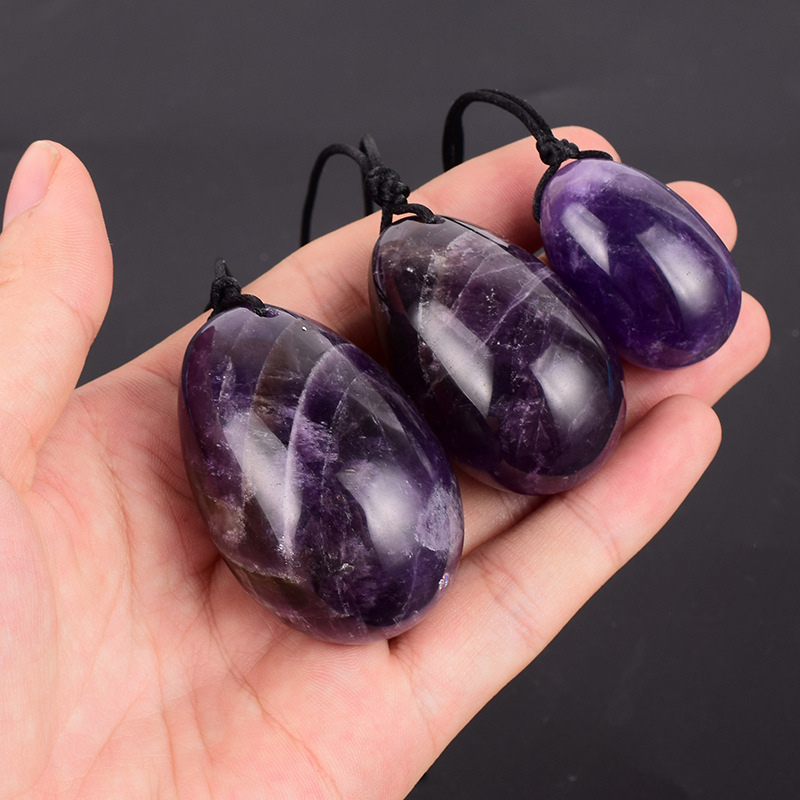 Crystal Healing Stone Purple Amethyst Crystal Dildo Real Glass Yoni Eggs For Vaginal Exercise Drilled Jade Yoni Eggs