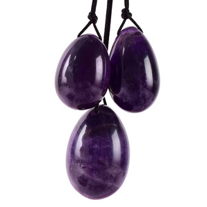 Crystal Healing Stone Purple Amethyst Crystal Dildo Real Glass Yoni Eggs For Vaginal Exercise Drilled Jade Yoni Eggs