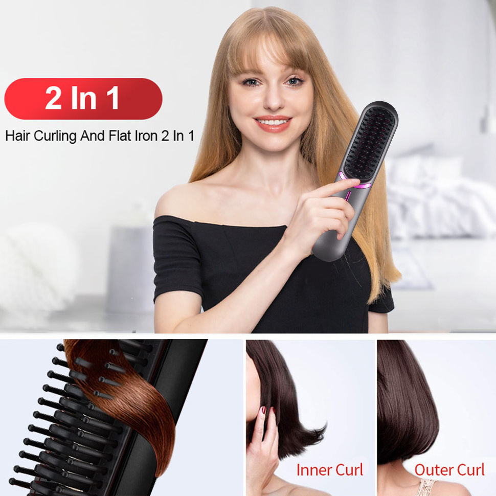 Professional Hair Straightener Heater Brush Rechargeable Brush for Electric Hair Beard Hair Straightener Brush Metal Usb Ltd.