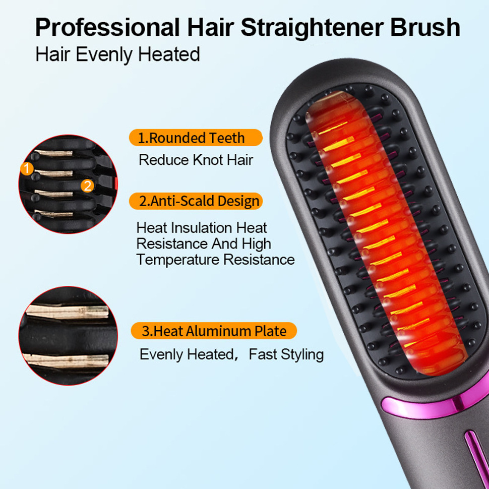 Professional Hair Straightener Heater Brush Rechargeable Brush for Electric Hair Beard Hair Straightener Brush Metal Usb Ltd.