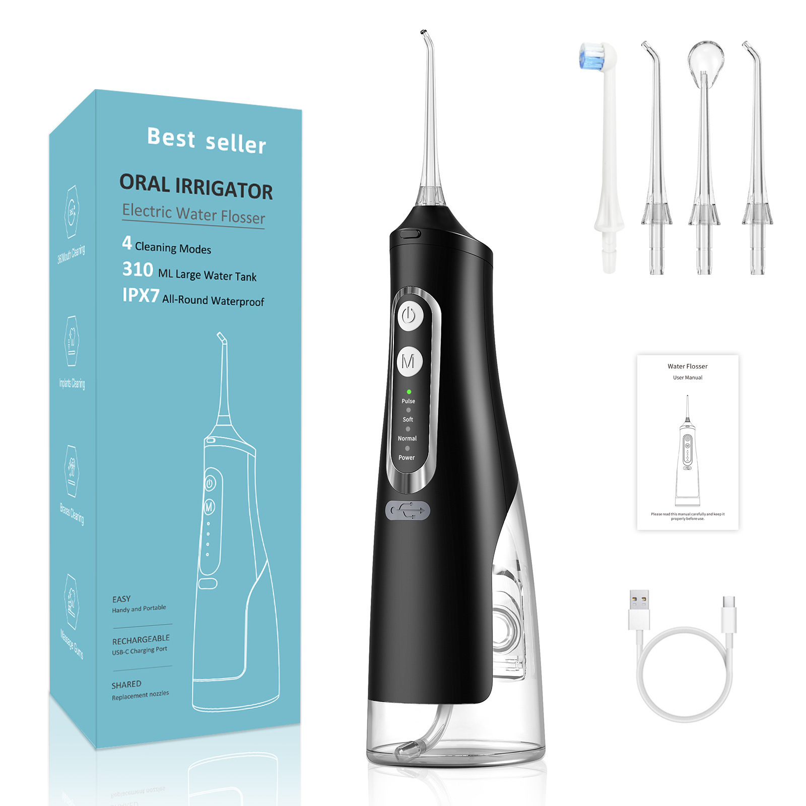 Electric Portable Dental USB Oral Irrigator Pick Waterfloss Teeth Dental Water Flosser Teeth Cleaning Nose Cleaner IPX7 300ml 3