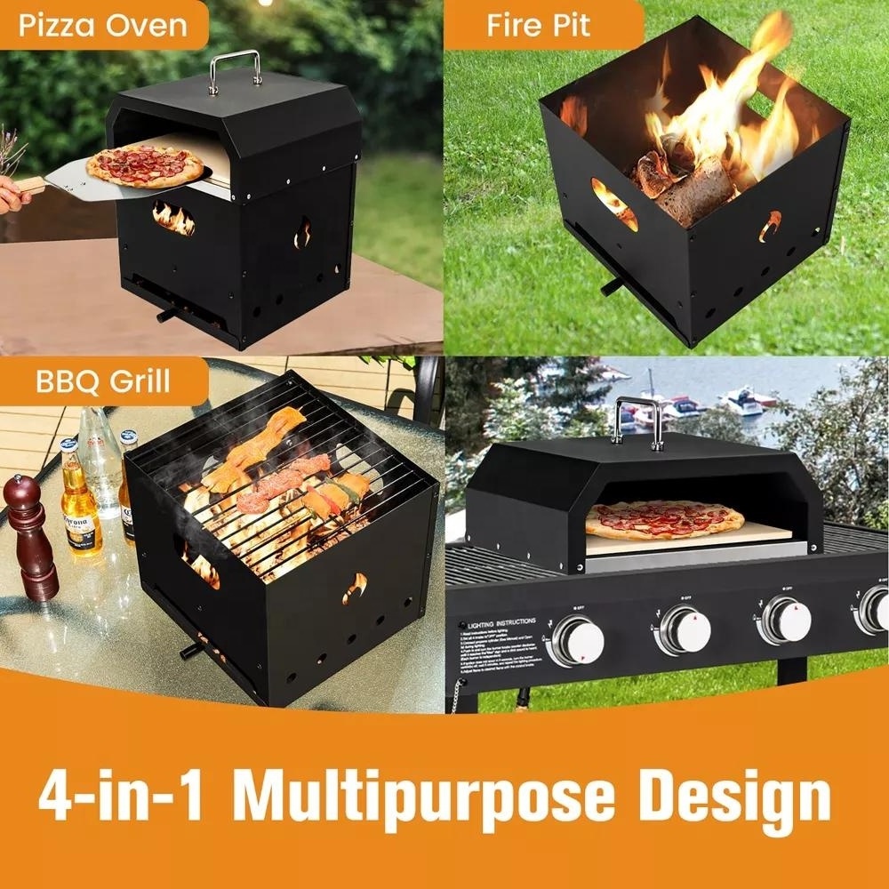 4 IN 1 Multi Function Indoor Outdoor Camping Kitchen Charcoal BBQ Grills Wood Fire Pizza Oven