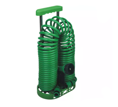 Popular Superior Quality Stand Storage Coiled Garden Hose and Holder Set with Spray Gun