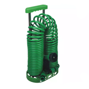 Popular Superior Quality Stand Storage Coiled Garden Hose and Holder Set with Spray Gun