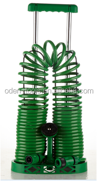 Popular Superior Quality Stand Storage Coiled Garden Hose and Holder Set with Spray Gun