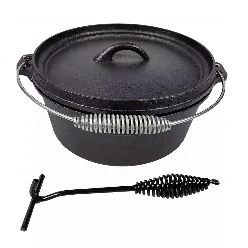 Factory Price ODM OEM Outdoor Camping Kitchen Cookware 7pcs High Quality Pre-seasoned Cast Iron Sause Pot Dutch Oven Wooden Box