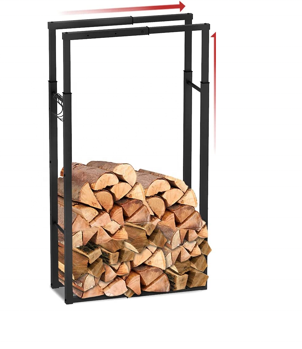 Indoor Outdoor Fireplace Accessories Telescopic High Carbon Steel Log Storage Holder Firewood Rack