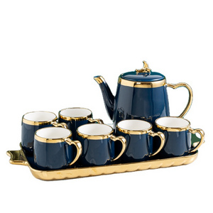 2022 hot selling Gift Luxury  Porcelain Coffee Tea Set With Gold Decor Ceramic Tea Pot And Cup Set Turkish Tea Set