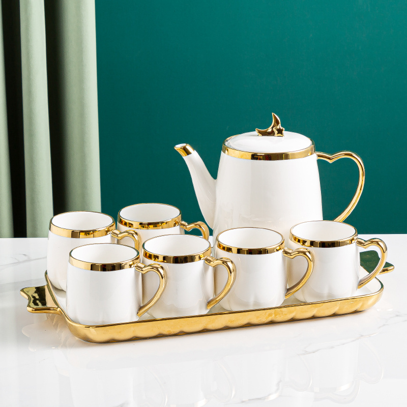 2022 hot selling Gift Luxury  Porcelain Coffee Tea Set With Gold Decor Ceramic Tea Pot And Cup Set Turkish Tea Set