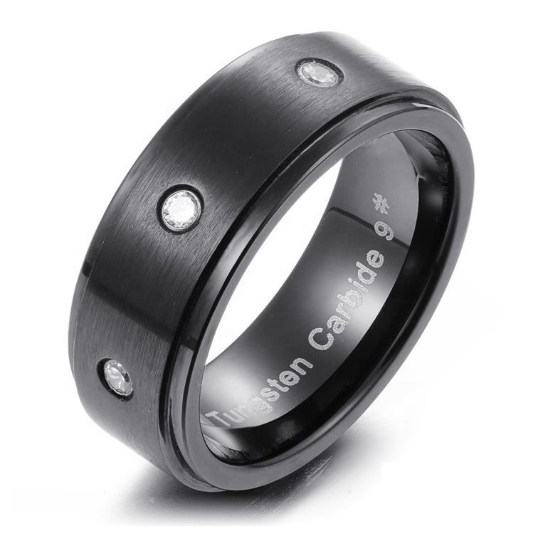 Odian Jewelry 8mm Luxury High Quality Shining Diamond Stone Bevel Edge Comfort Fit Silver Men Tungsten Ring