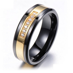 Odian Jewelry 8mm Luxury High Quality Shining Diamond Stone Bevel Edge Comfort Fit Silver Men Tungsten Ring