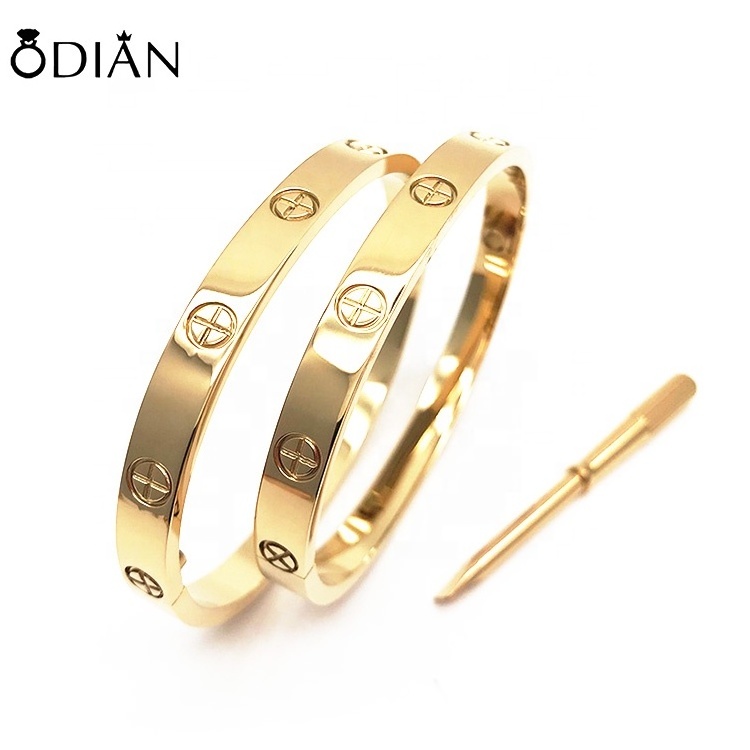 Wholesale Luxury jewelry stainless steel PVD plated real gold silver screw screwdriver bracelet for fashion men and women bangle