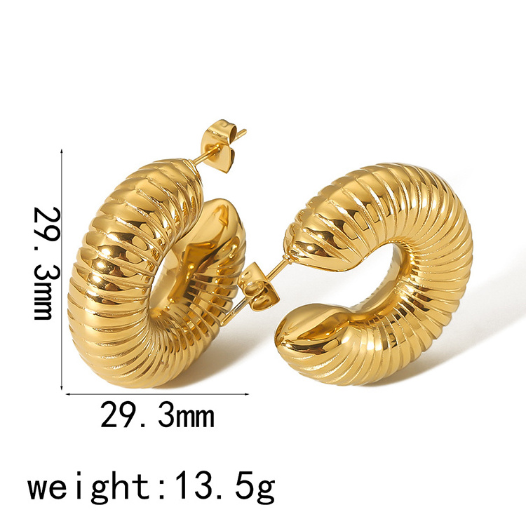 Round chubby titanium steel earrings ladies exaggerated niche threaded stainless steel earrings selling hot