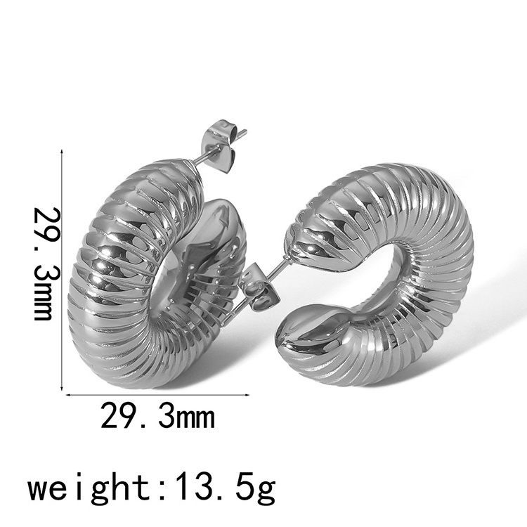 Round chubby titanium steel earrings ladies exaggerated niche threaded stainless steel earrings selling hot