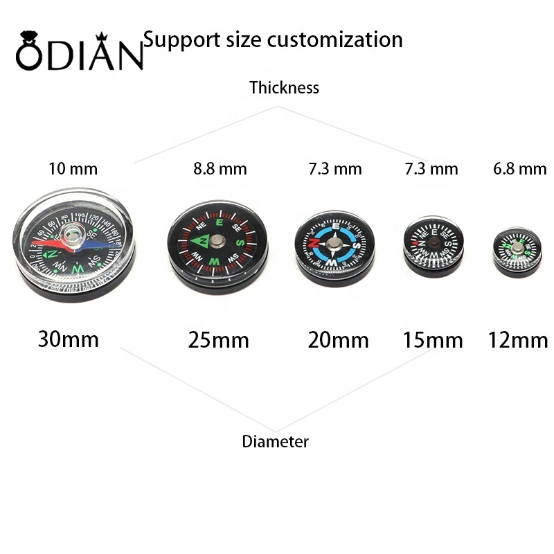 Odian Jewelry Button Compass 12mm - 30mm Mini Pocket Oil Filled Compass for Hiking Camping Outdoor Activities Accessory