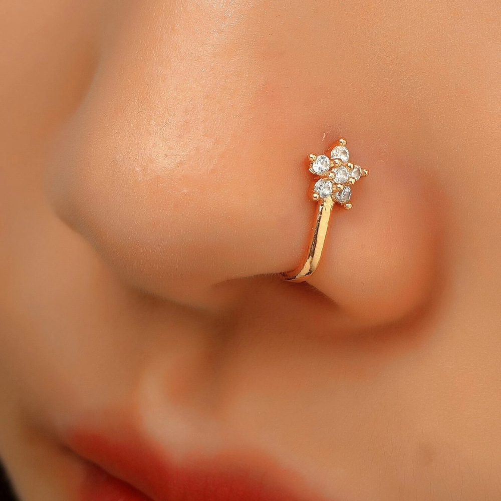 High quality Non perforated Nose Clip silver Geometric drop Lightning with diamond Free Style Twist Nose Ring