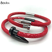 Odian Jewelry genuine stingray and snake  leather stainless steel nail bracelets nail bracelet for man and women