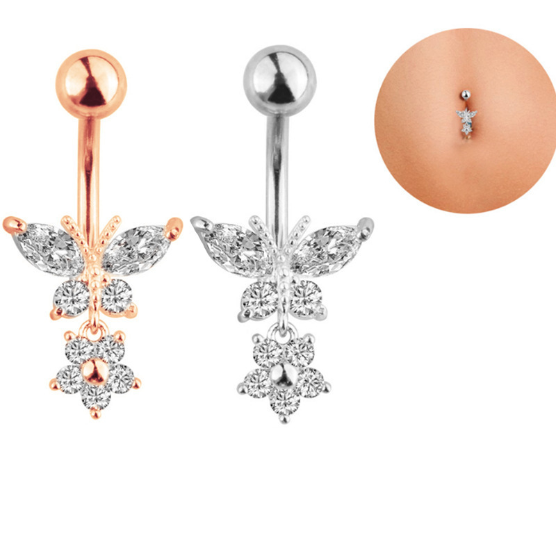 Stud jewelry stainless steel navel rings dangling butterfly belly piercing belly button ring navel rings body jewelry