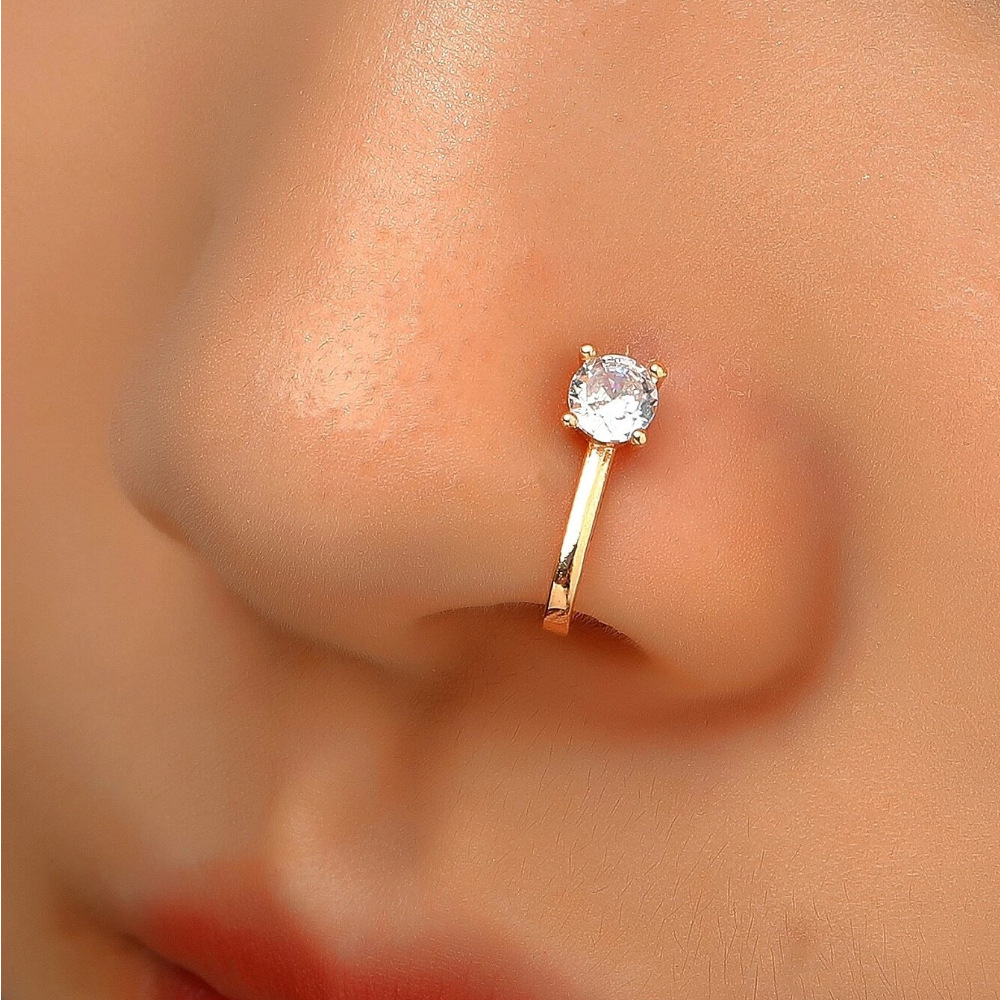 High quality Non perforated Nose Clip silver Geometric drop Lightning with diamond Free Style Twist Nose Ring