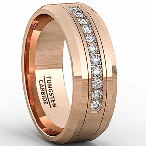 8mm Rose Gold Tungsten Carbide Ring 11 Cubic Zircon Mens Wedding Comfort Fit ring band