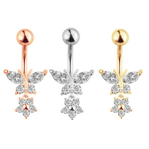 Stud jewelry stainless steel navel rings dangling butterfly belly piercing belly button ring navel rings body jewelry