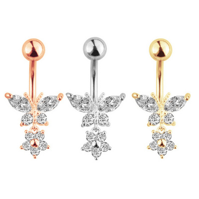 Stud jewelry stainless steel navel rings dangling butterfly belly piercing belly button ring navel rings body jewelry