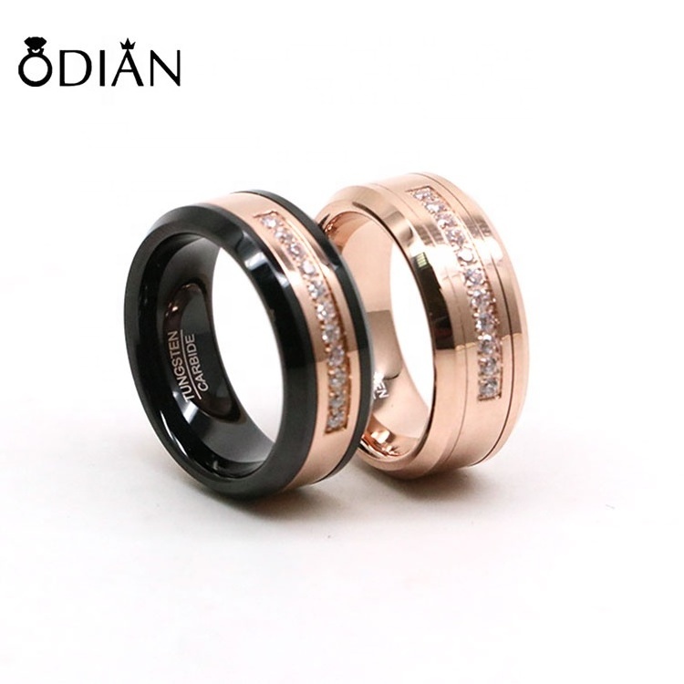 8mm Rose Gold Tungsten Carbide Ring 11 Cubic Zircon Mens Wedding Comfort Fit ring band