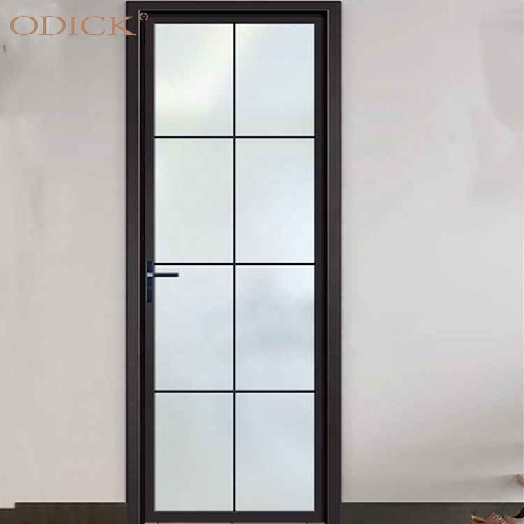 Modern Design Toilet Bathroom Kitchen Glass Swing Black Aluminium Framed Interior Door Grill Design