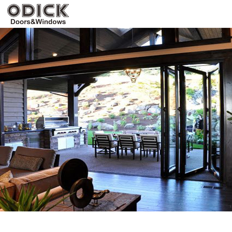 ODICK Door Concession Sliding Glass Aluminum Double Glazed Windows and Door Fold Glass Foldable Graphic Design Modern Bi-folding