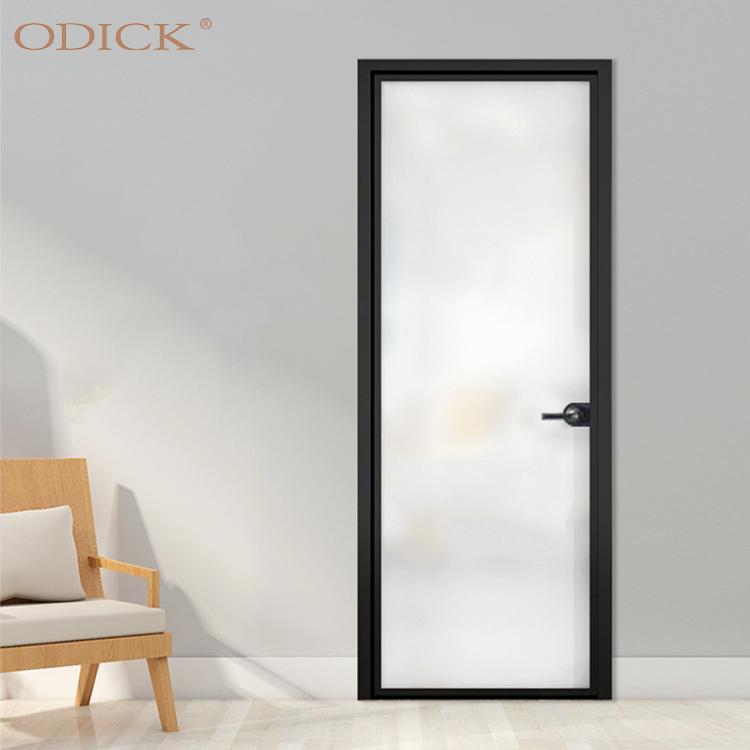 Entrance aluminium alloy single swing open tempered hollow glass casement door