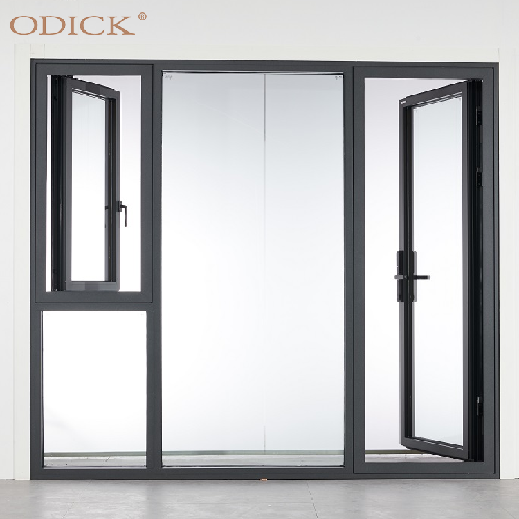 Entrance aluminium alloy single swing open tempered hollow glass casement door