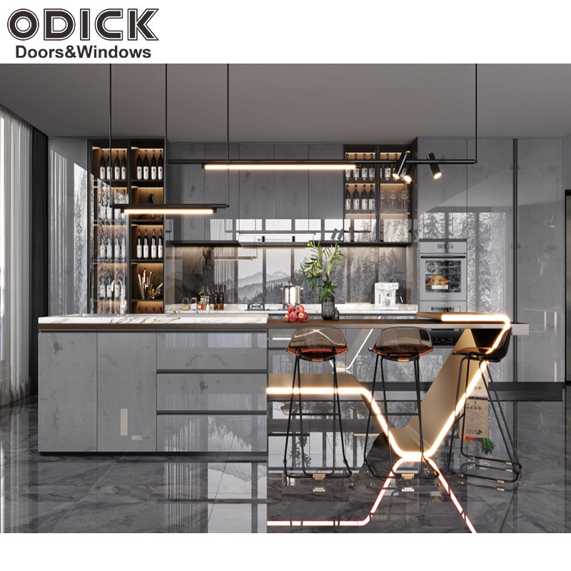 OPK Customized Modern Modular Shaker Wall Faucet with Kitchen Island Design Kitchen Cabinets Mobile Granite Lacquer Wood Door