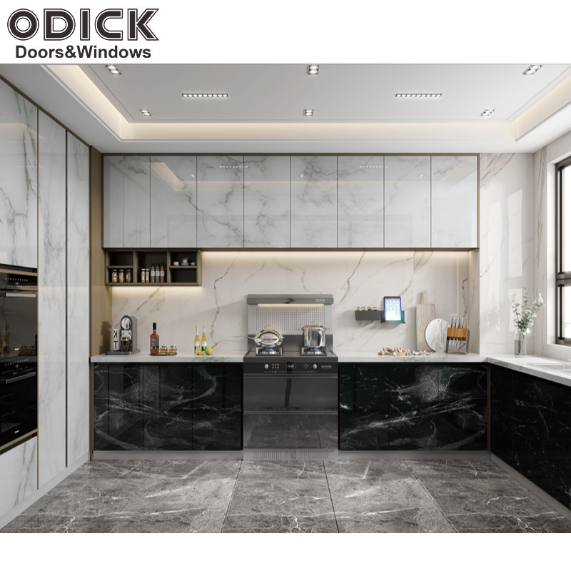 OPK Customized Modern Modular Shaker Wall Faucet with Kitchen Island Design Kitchen Cabinets Mobile Granite Lacquer Wood Door