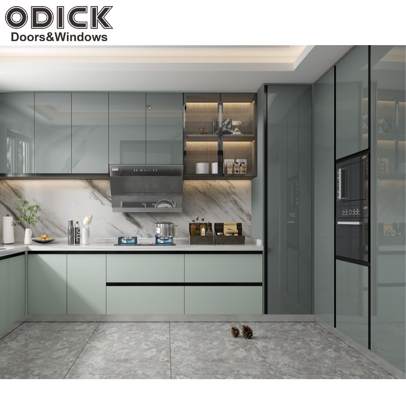 OPK Customized Modern Modular Shaker Wall Faucet with Kitchen Island Design Kitchen Cabinets Mobile Granite Lacquer Wood Door