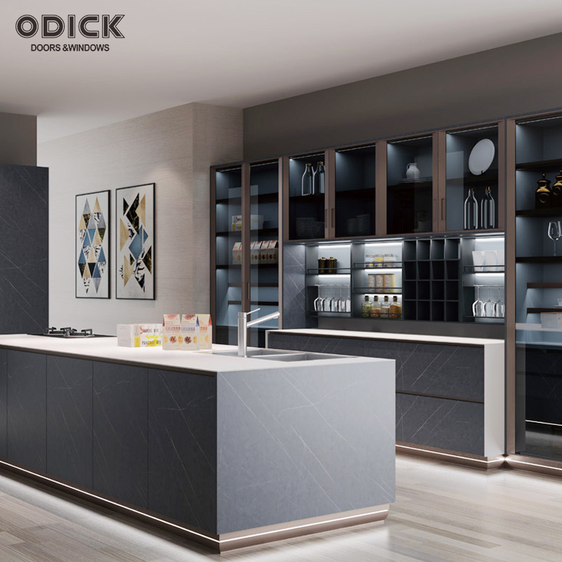 OPK Customized Modern Modular Shaker Wall Faucet with Kitchen Island Design Kitchen Cabinets Mobile Granite Lacquer Wood Door