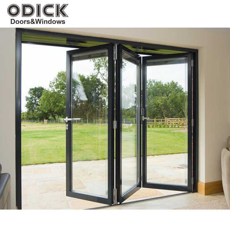 ODICK Door Concession Sliding Glass Aluminum Double Glazed Windows and Door Fold Glass Foldable Graphic Design Modern Bi-folding