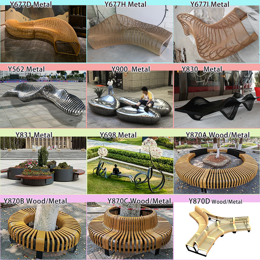 Y677B Wooden sliced Chair Beach Adirondack Bent Stool modern Visitor sofa Outdoor furniture Decorative Curved artistic hair