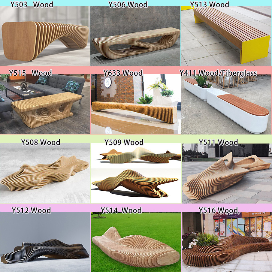 Y677B Wooden sliced Chair Beach Adirondack Bent Stool modern Visitor sofa Outdoor furniture Decorative Curved artistic hair