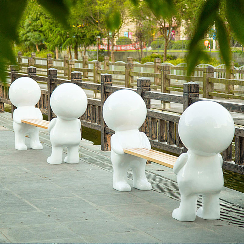 Y864 Man sculpture bench Outdoor fiberglass rabbit seats landscape leisure and rest public children art sculpture benches