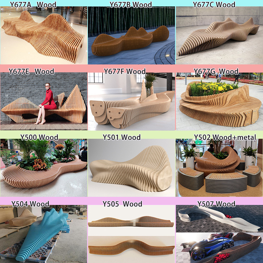 Y512 Luxury public furniture modern Sliced wood bench novelty special shaped artistical ornamental leisure waiting chair