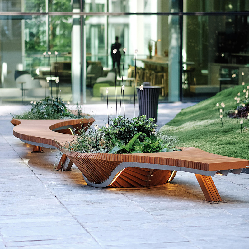 Y869 Wood flowerpot outdoor benches chair customized wood waiting chair park bench sofa for outdoor