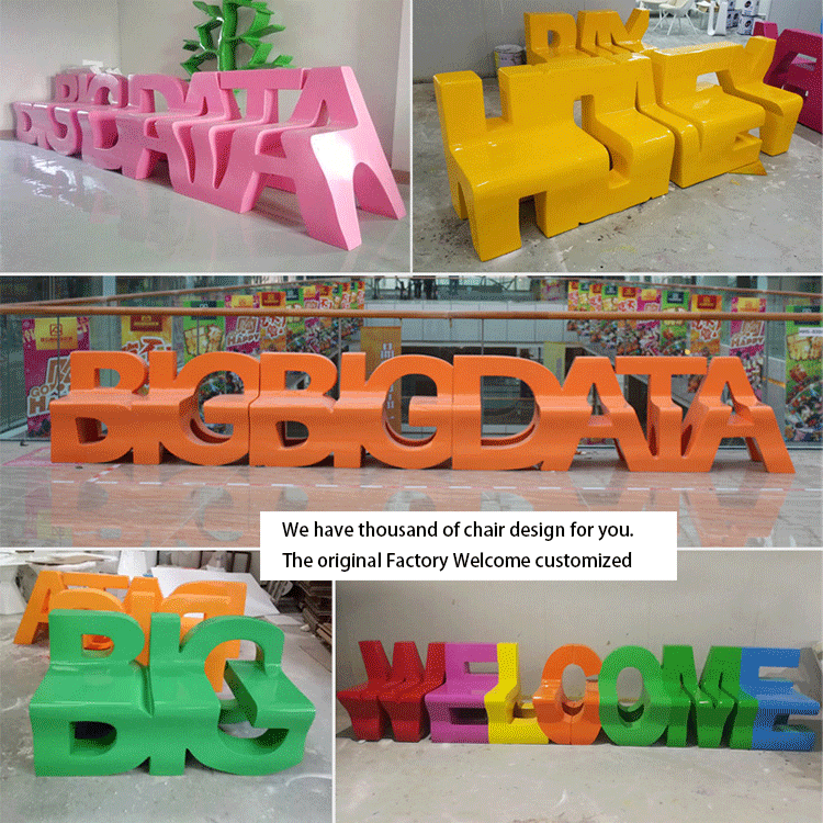 Customized letter bench alphabet chair Outdoor Furniture public furniture beach park shopping mall garden Chair