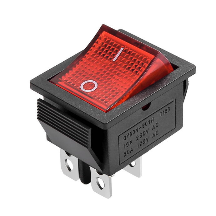 KCD4 AC 20A 125V 15A 250V T85 DPST 4 Pins 2 Position ON Off Red Light Illuminated Boat Rocker Switch