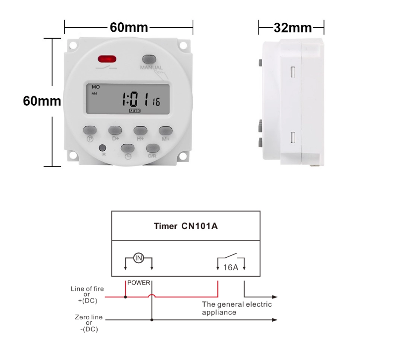 Cn101A Daily 24 Hour 230V Timer Switch Programmable Digital