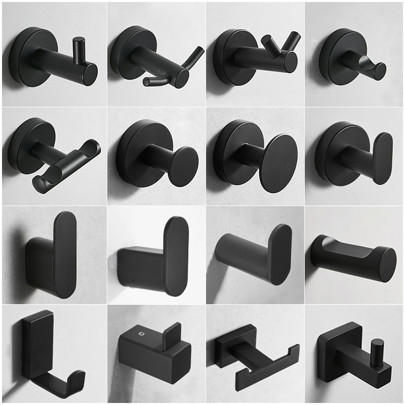 Black Robe Hooks Wall Mount SUS 304 Stainless Steel Living Room Bathroom Towel Hook Coat Clothes Hook