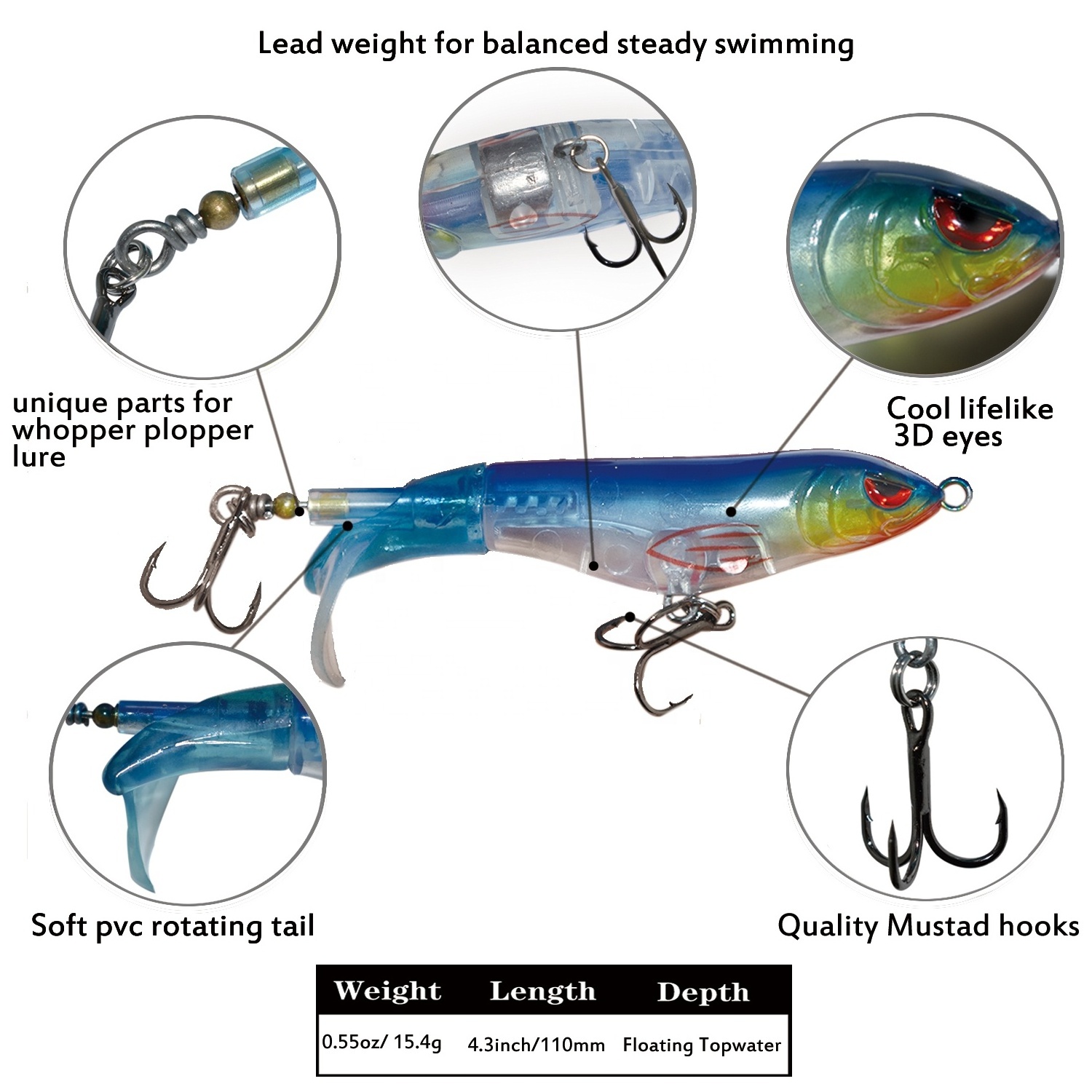 ODS lure Whopper Popper 15.3G/11cm Artificial Hard Bait Soft Rotating Tail Topwater Propeller Fishing Lures