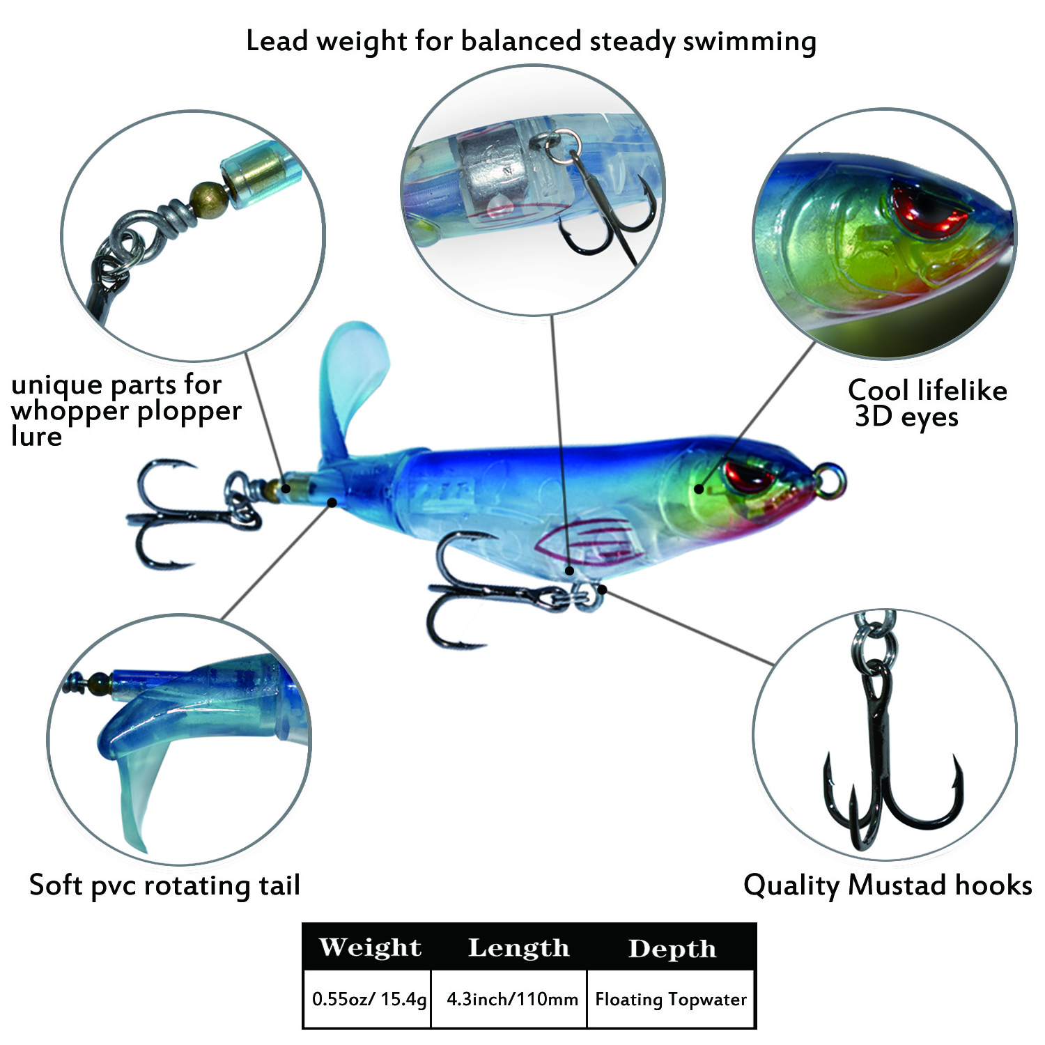 ODS lure Whopper Popper 15.3G/11cm Artificial Hard Bait Soft Rotating Tail Topwater Propeller Fishing Lures