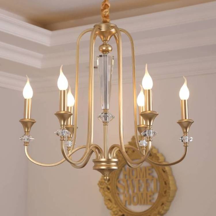 Antique Dining Room Lighting Fixture Gold Farmhouse Hanging Decorative Ceiling Pendant Lights American Candle Chandelier